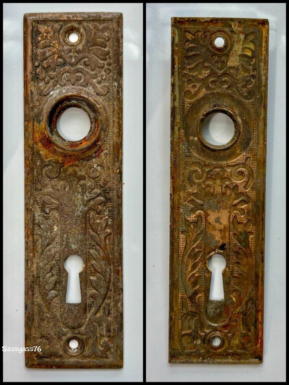 🆕ANTIQUE▪️Authentic Early 1900's Ornate Copper Door Plates & Mortise Door Lock - Picture 3 of 8